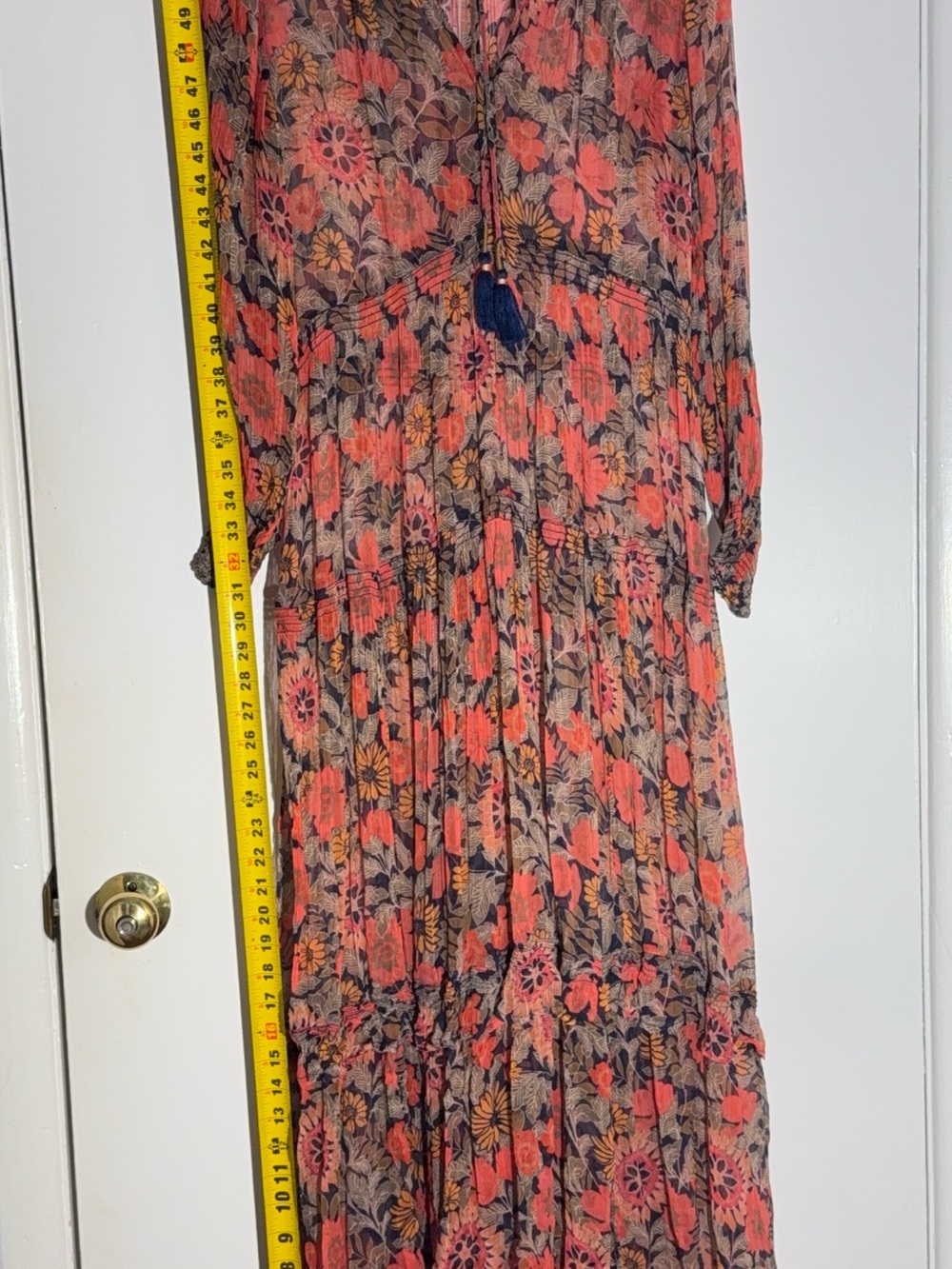 Anthropologie The Marais Printed Chiffon Maxi Dress in Red M Petite Boho Tiered - Picture 10 of 12